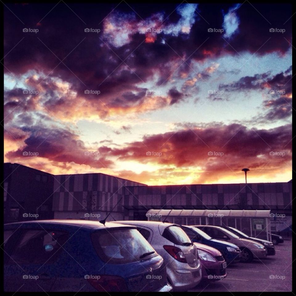 Asda carpark at sunset