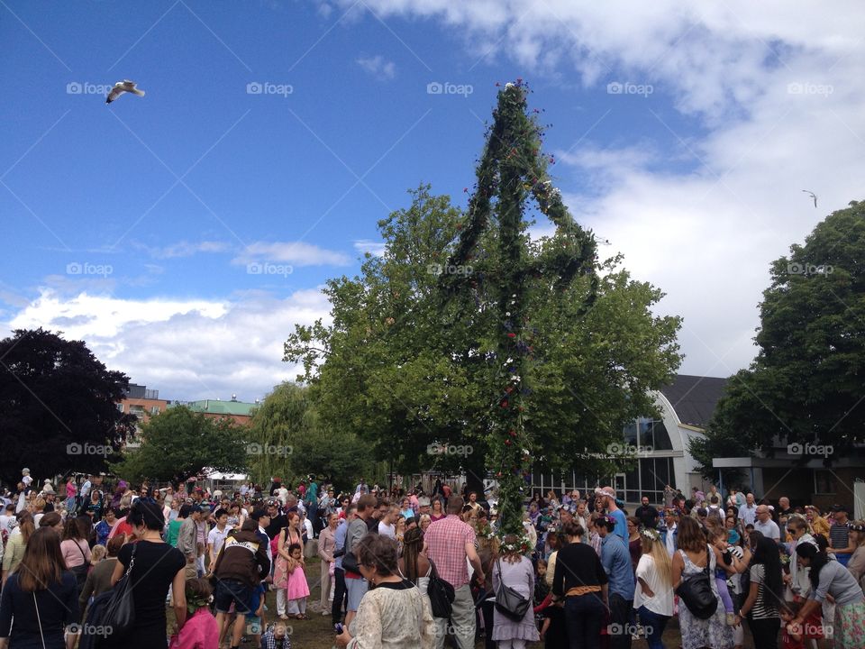 Traditional celebration of midsummer in Sweden Malmö in folketspark.