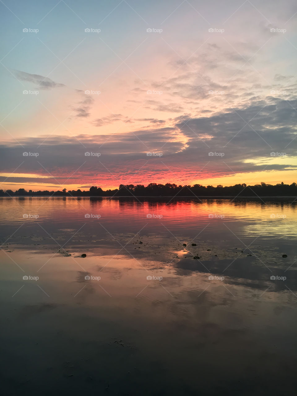 Magic sunrise in summer on the river