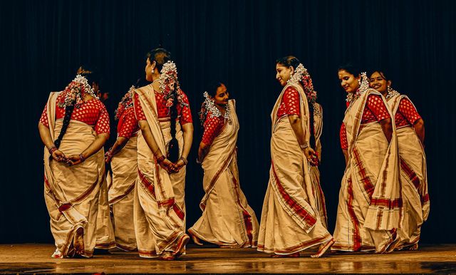 Stage performance - Group of people dancing for happiness- classical folklore dance 