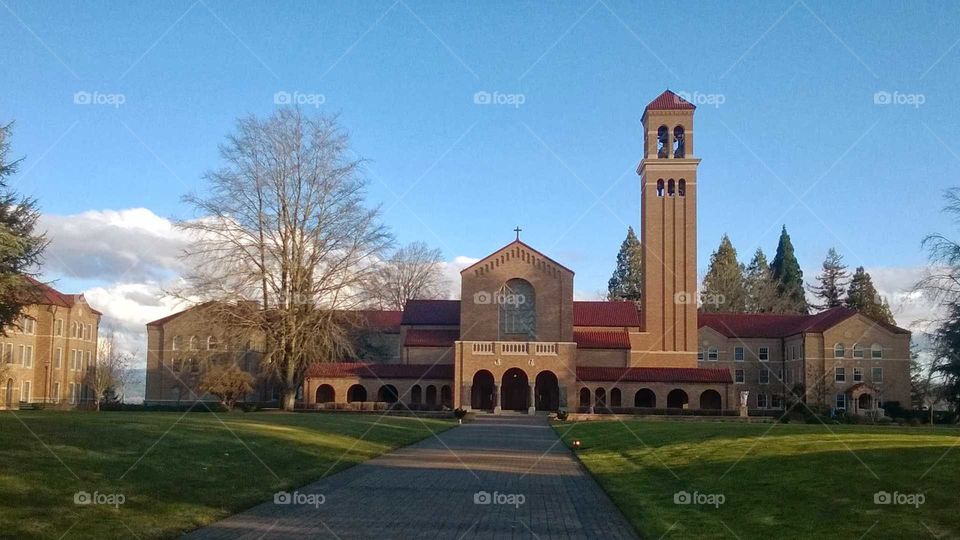 Mount Angel Abbey on a sunny winter day