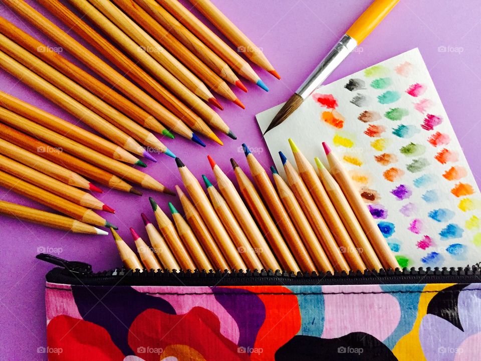 Arranged colored pencils