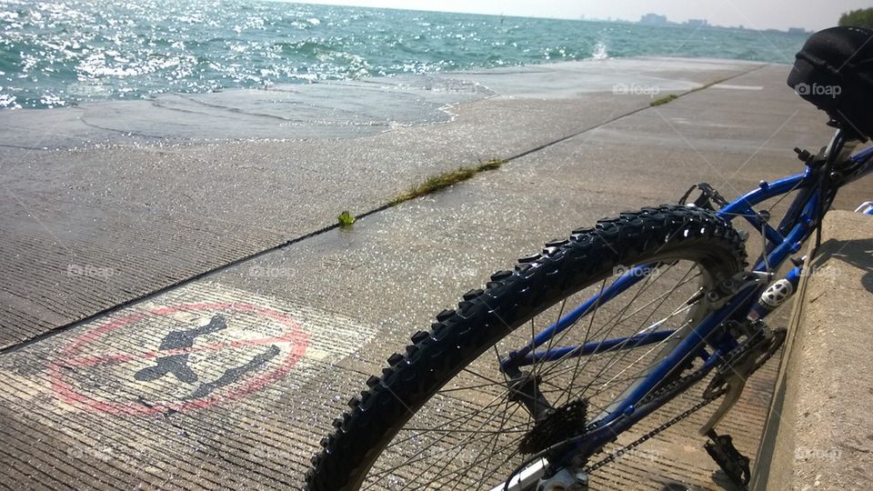 Biking along lake shore drive