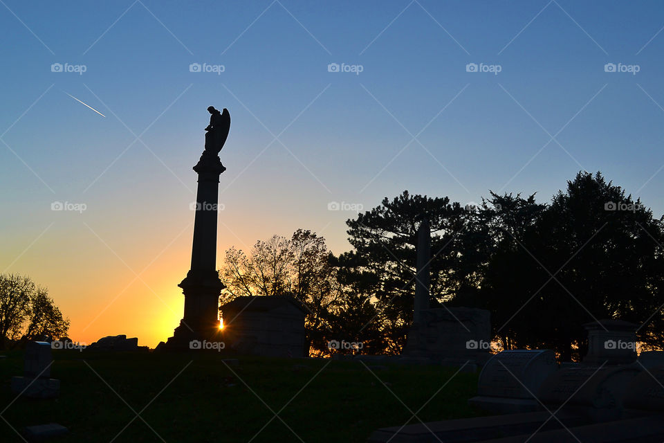 Sunset in a cemetery. a beautiful sunset in a cemetery