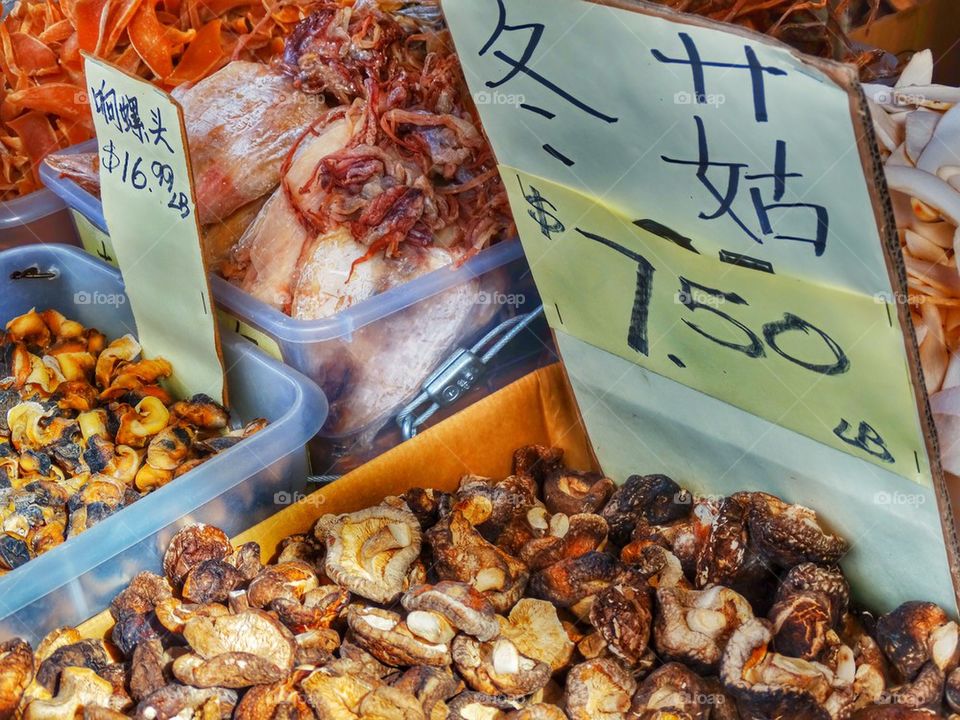 Dried Fruits And Vegetables In A Chinese Market. Exotic Ingredients In A Chinese Street Market
