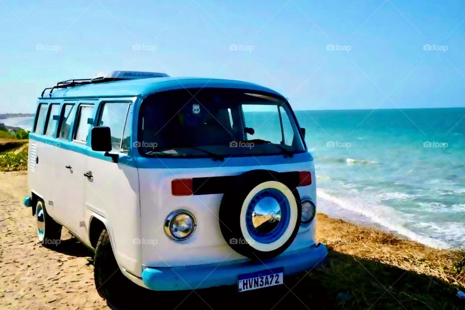 Blue Motorhome on the beach 