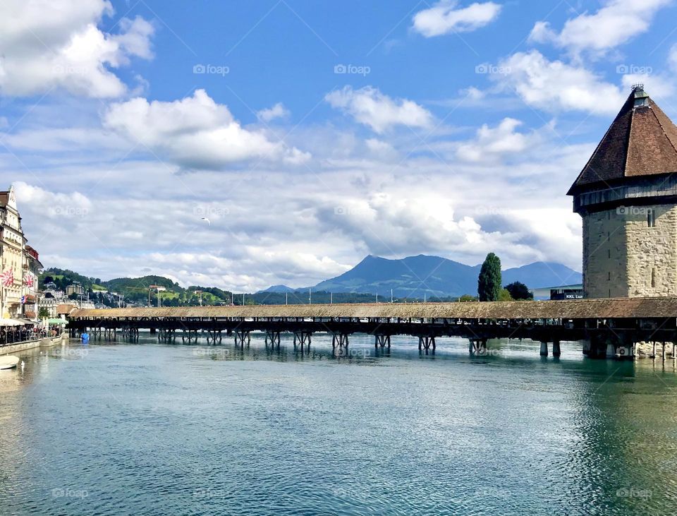 The famous old bridge in Lucerne, Switzerland