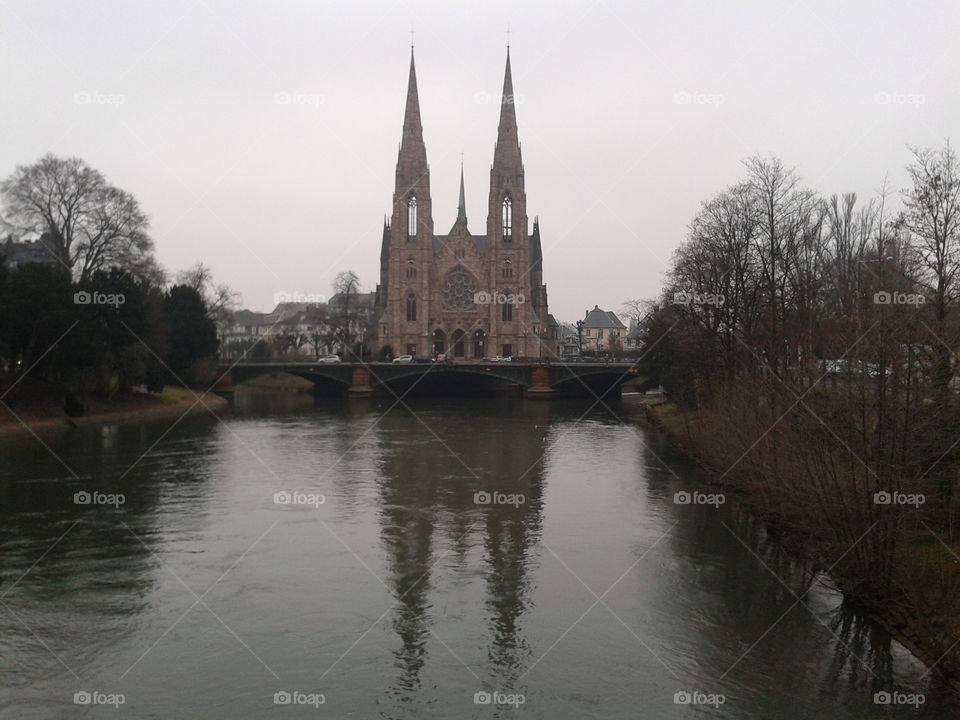 church & river. a church in Strasbourg ; france