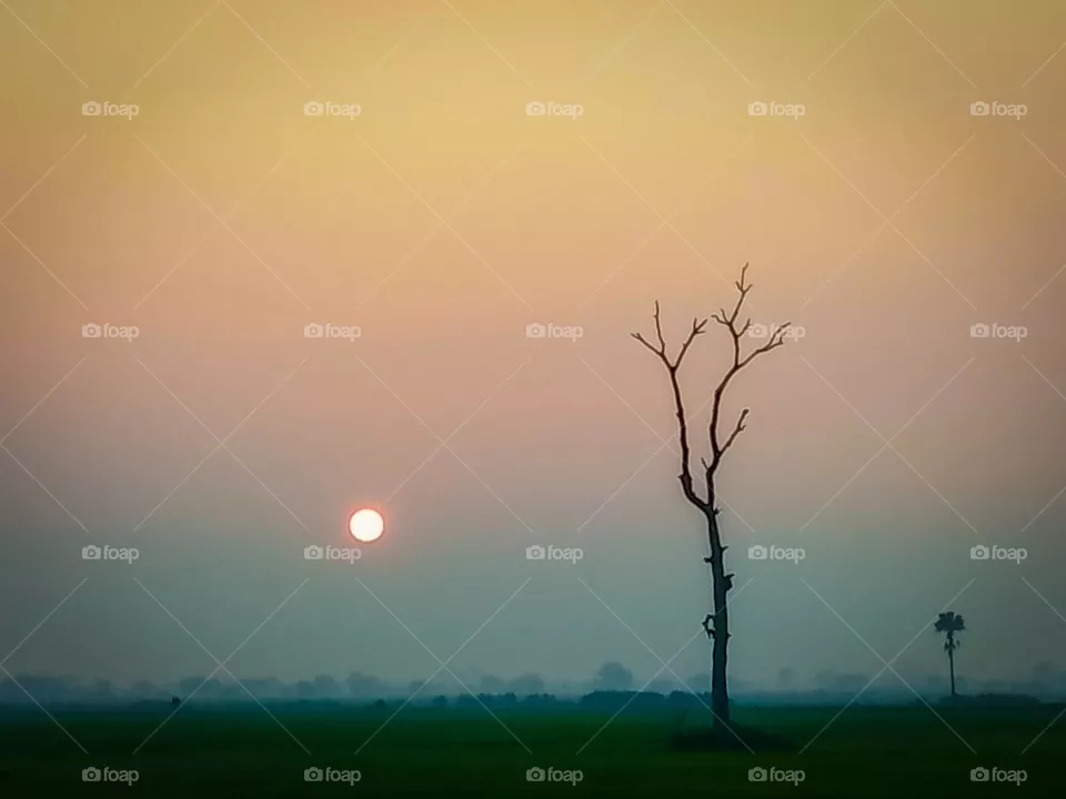 sunset India Village sky background