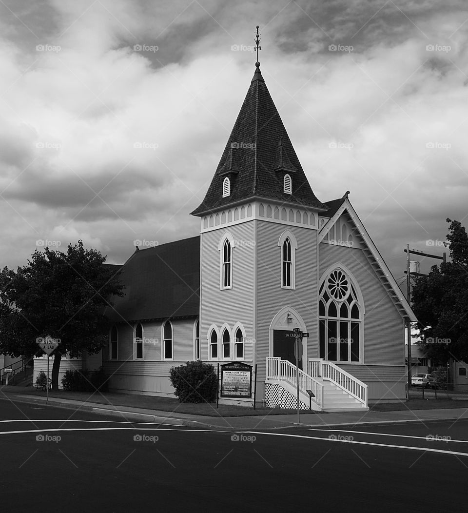 The old church in Redmond in Central Oregon on a summer evening. 