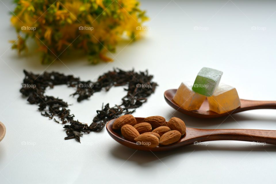 healthy food love on a white background