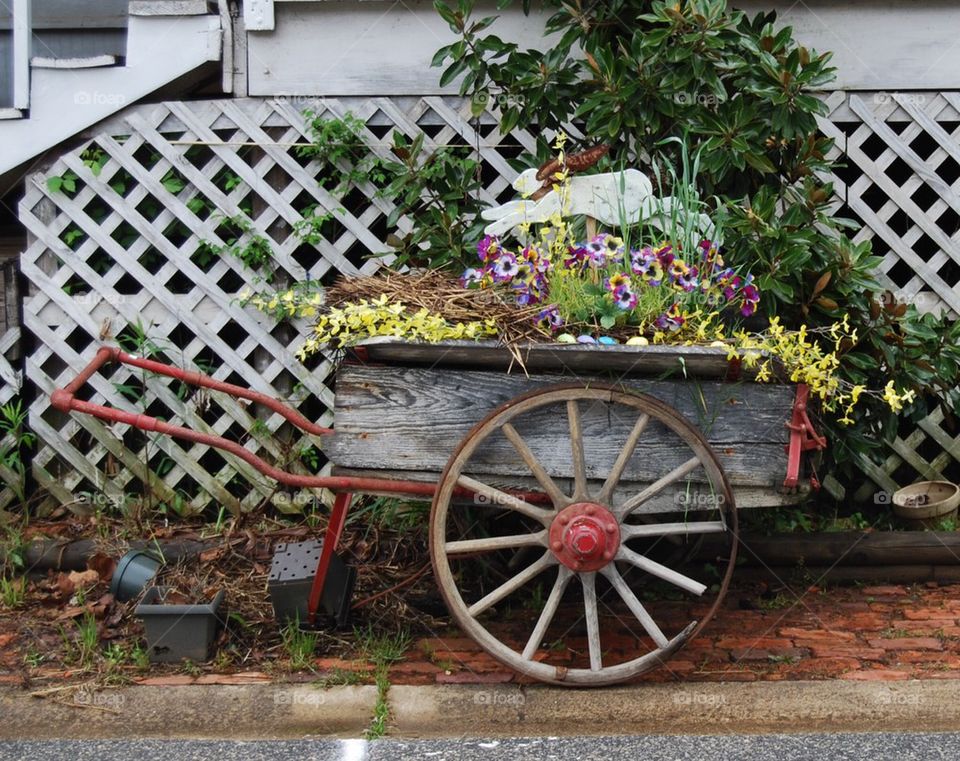 Wagon with bunny and flowers