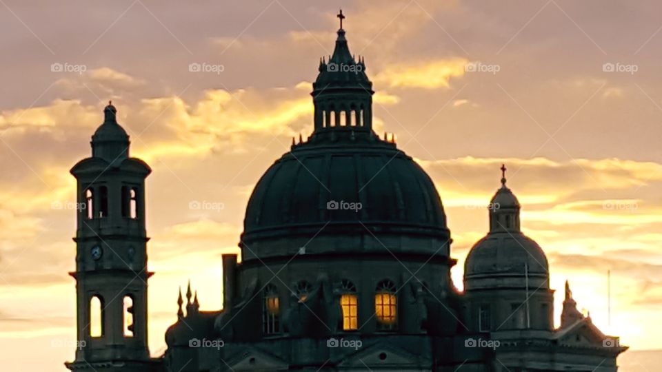 sunset view of church