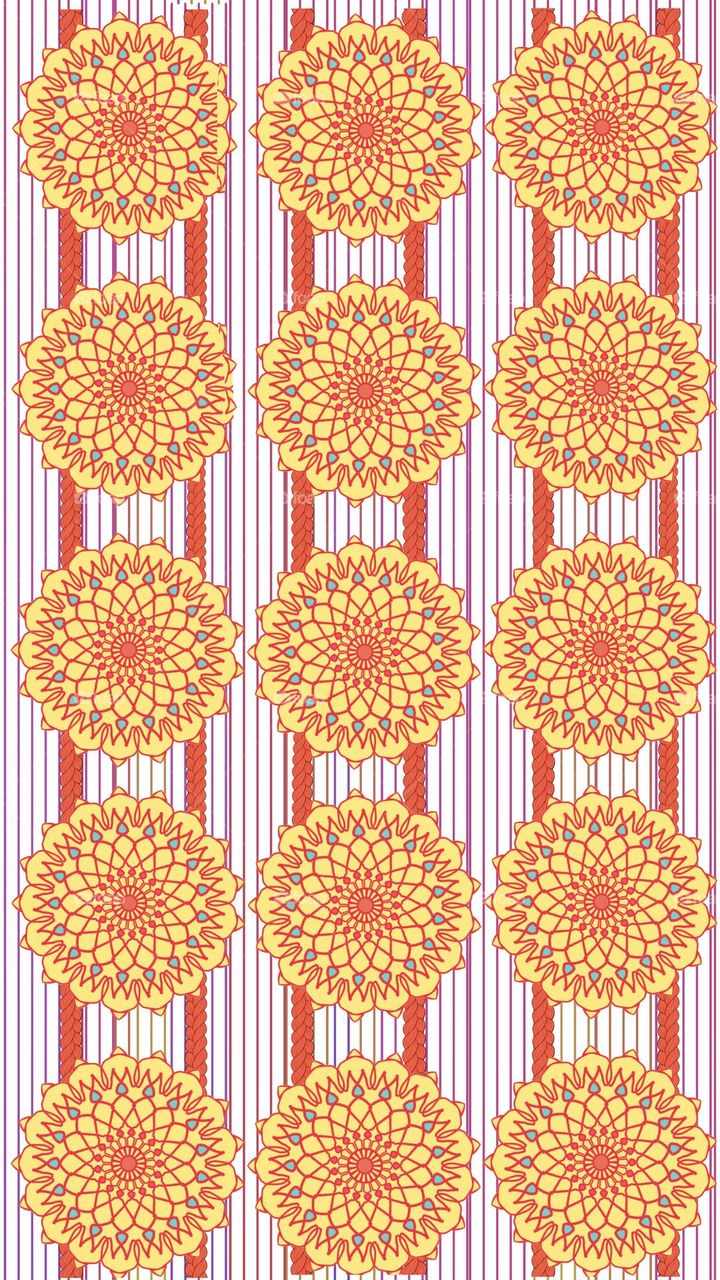 Fabric patterns, graphic patterns, tile patterns, Thai patterns Simple style on a white sunflowers on the line