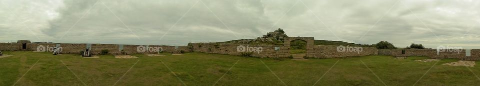 Panoramic view of garrison fort walls on St Mary’s, Scilly isles 