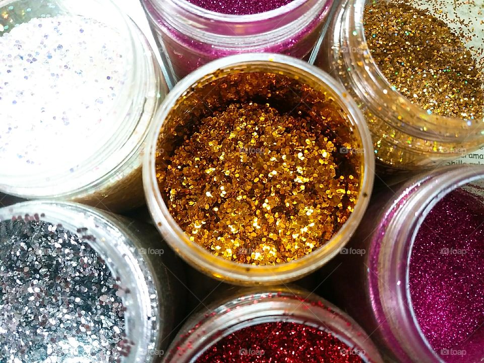 Colorful glitters in jar