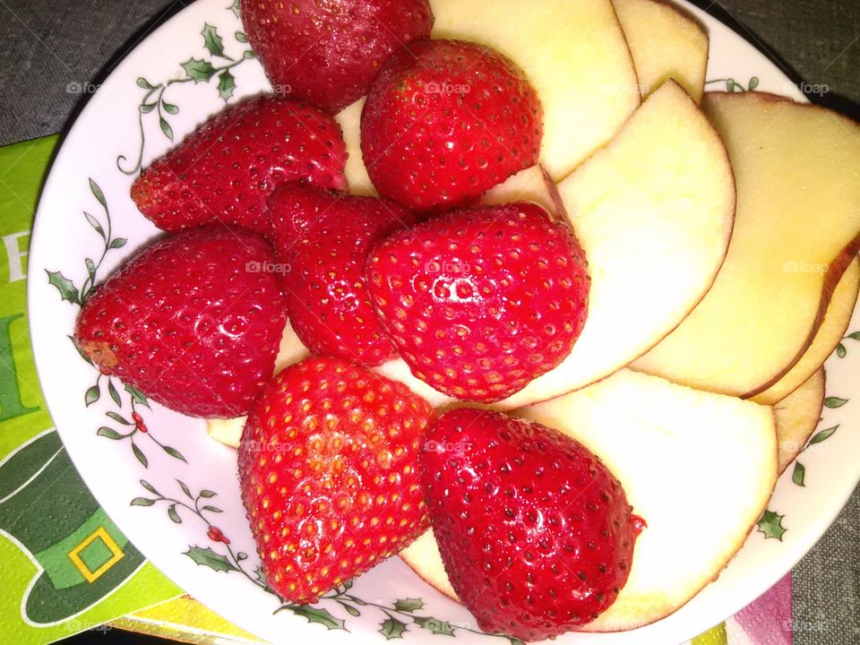 Fruit Bowl . Strawberries, Apples  .