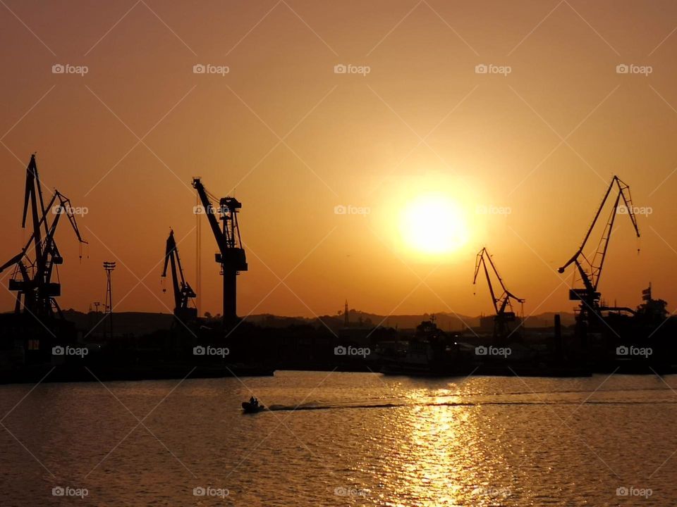 sunset in the shipyards