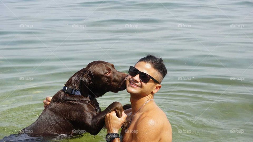 Sea#nature#labrador#dog#human#kiss#cute