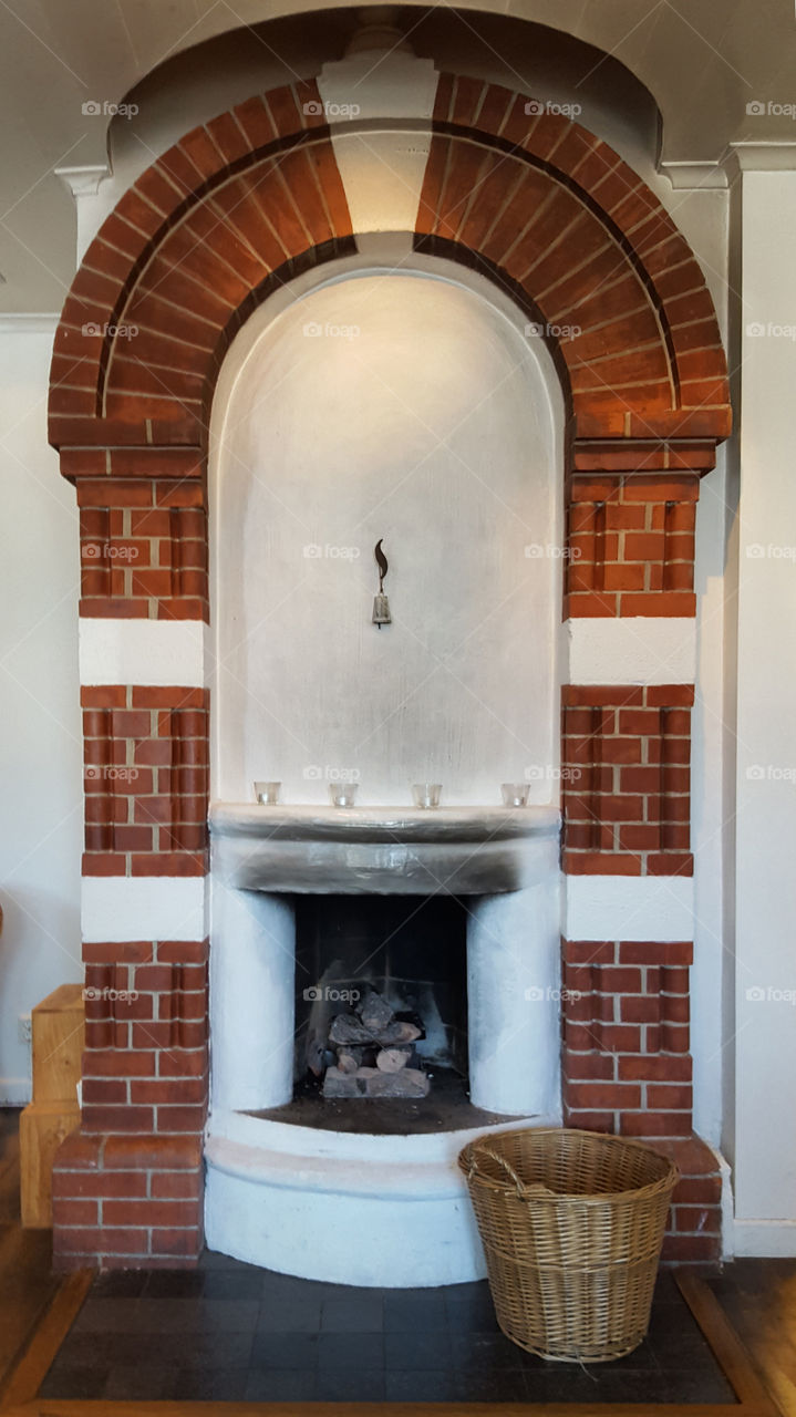 Fireplace indoors, symmetry 