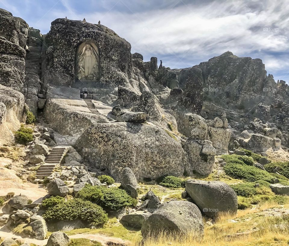 Nossa Senhora da Boa Estrela carved out of the rock at Serra Da Estrela National Park 