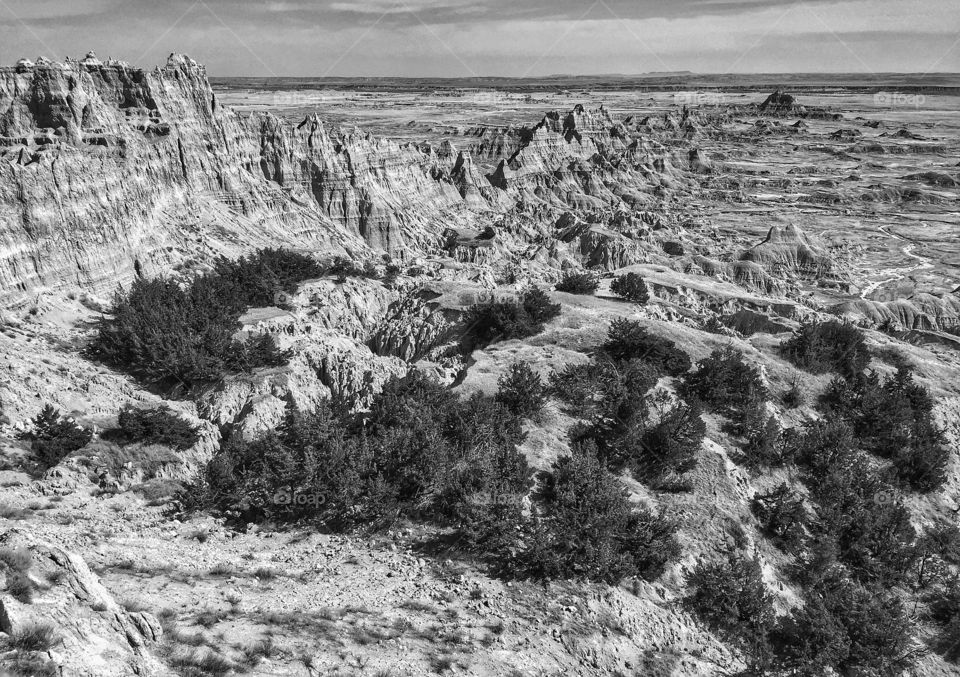 Black and white edit of a fabulous view in the Badlands National Park in South Dakota.