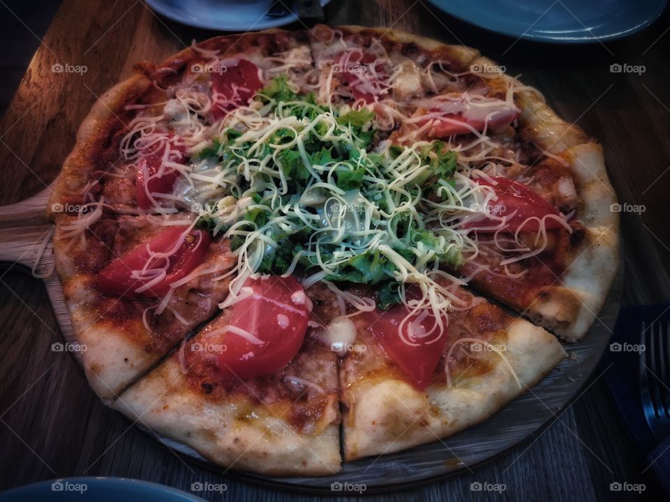 Food served eco healthy juicy view bio fresh yummy pizza