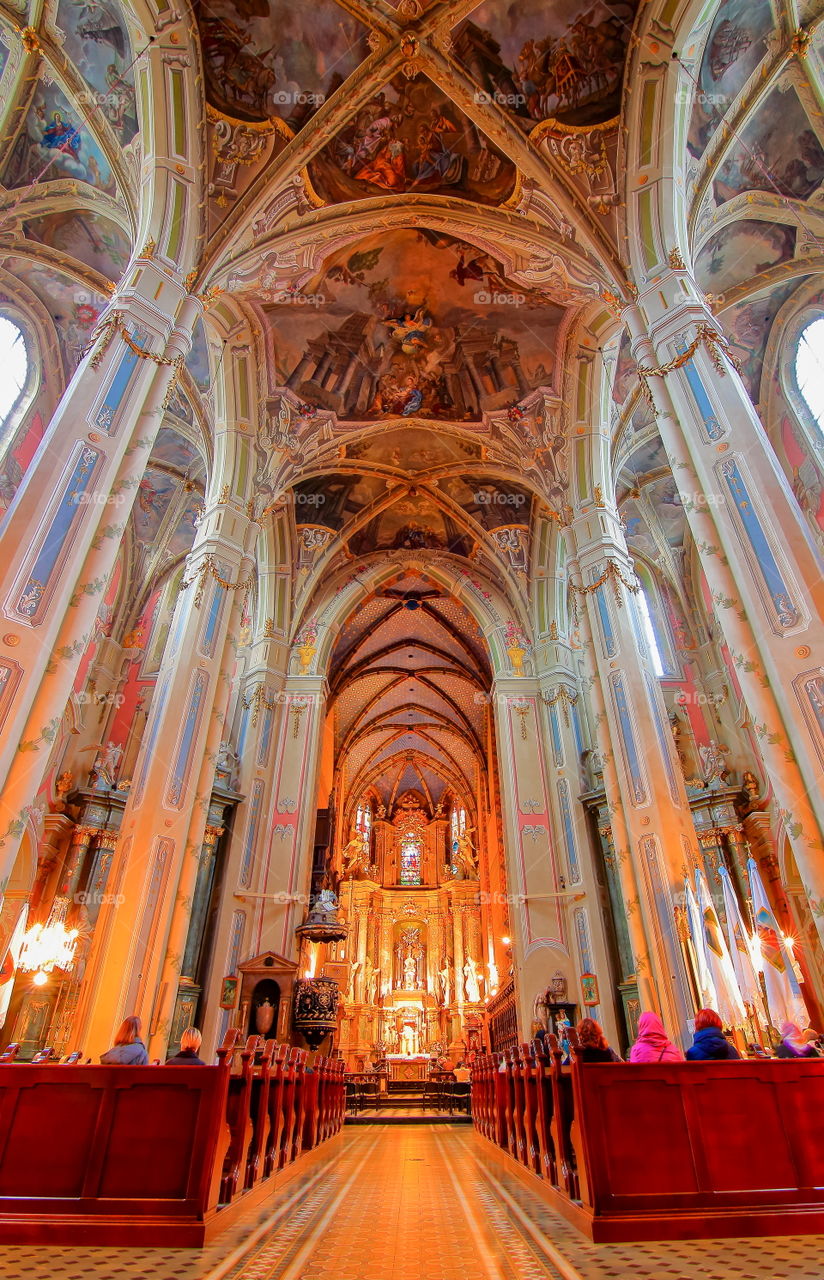 Internal views of cathedrals and churches of Lviv.