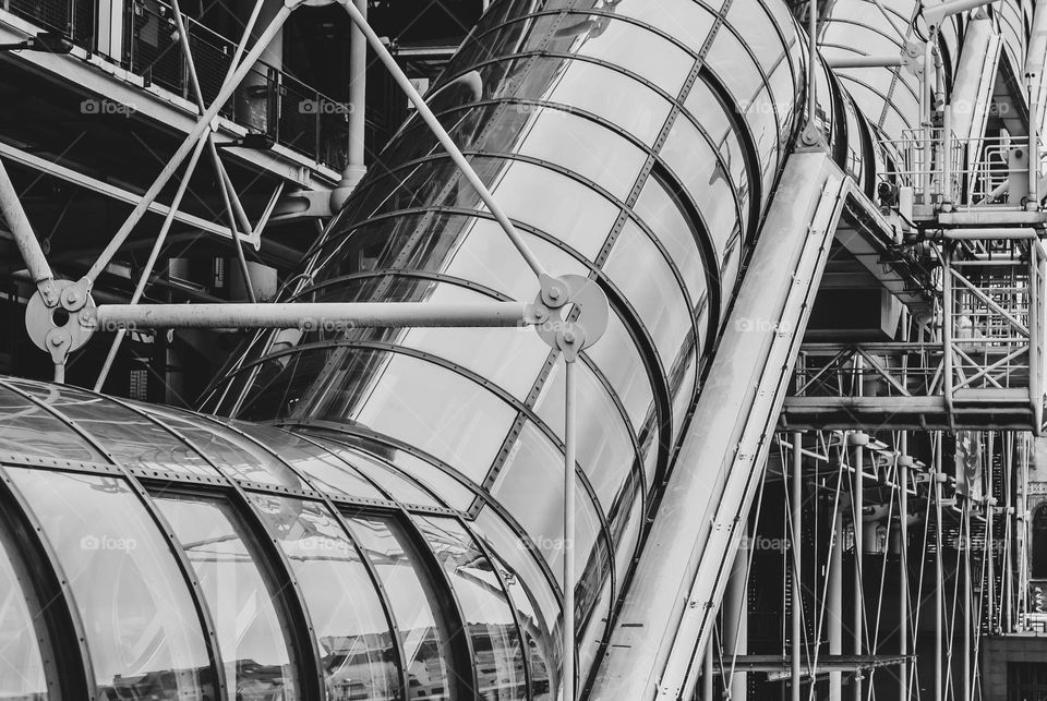 Close up of the tunnel that forms part of the Pompidou Centre in Paris