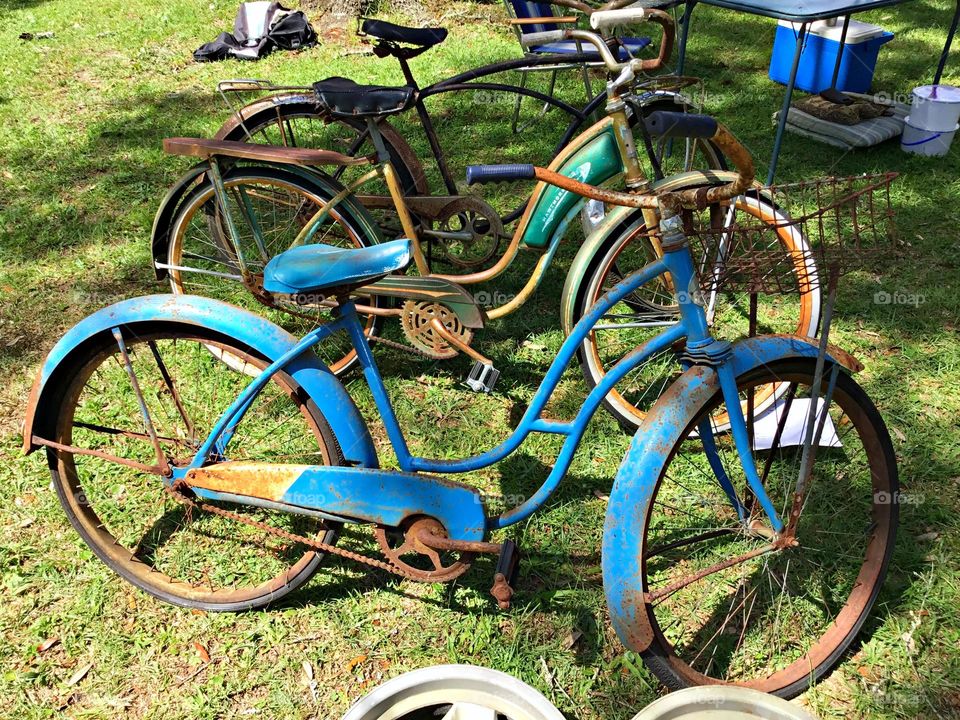 Vintage Vibes: 1960-1970 Rusty Vintage Schwinn Stingray bicycles. Vintage Stingrays, especially in good condition, are sought after by collectors