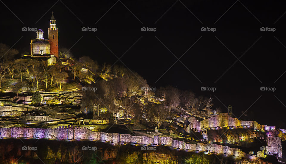 Statements Fortress, Veliko Tarnovo, Bulgaria, Eastern Europe, night scene
