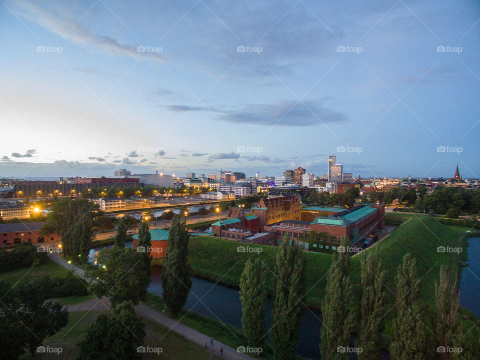 Aerial picture of Malmöhus castle and city in Malmö Sweden.