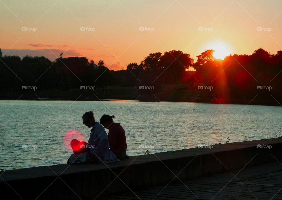 Sunset, Water, Evening, Backlit, Lake