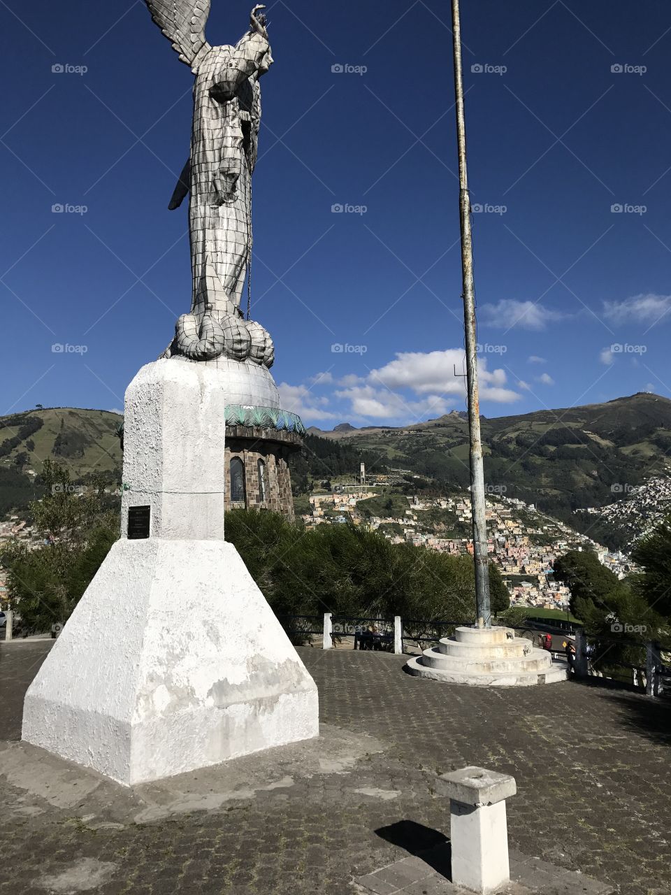 Monument Panecillo in Quito Ecuador on a beautiful clear blue sky day in the early spring.