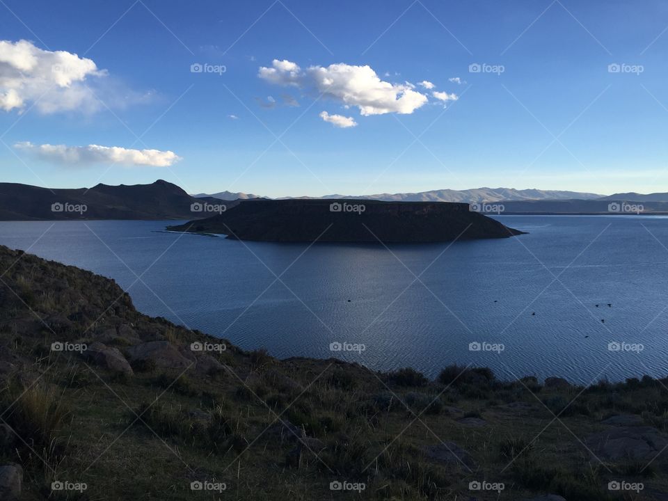 Lake titicaca . evening shot from high up