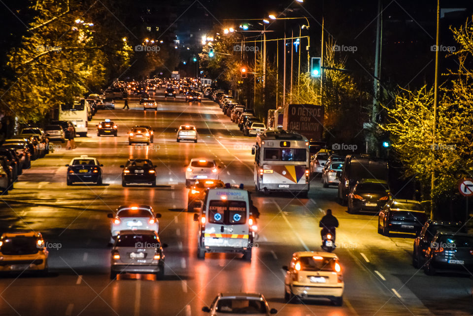 Cars In Traffic At City Night Road
