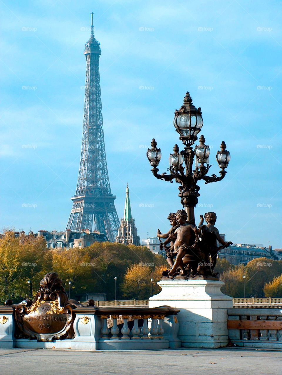 Paris. Paris and the Eiffel Tower from the Pont Alexandre III Bridge