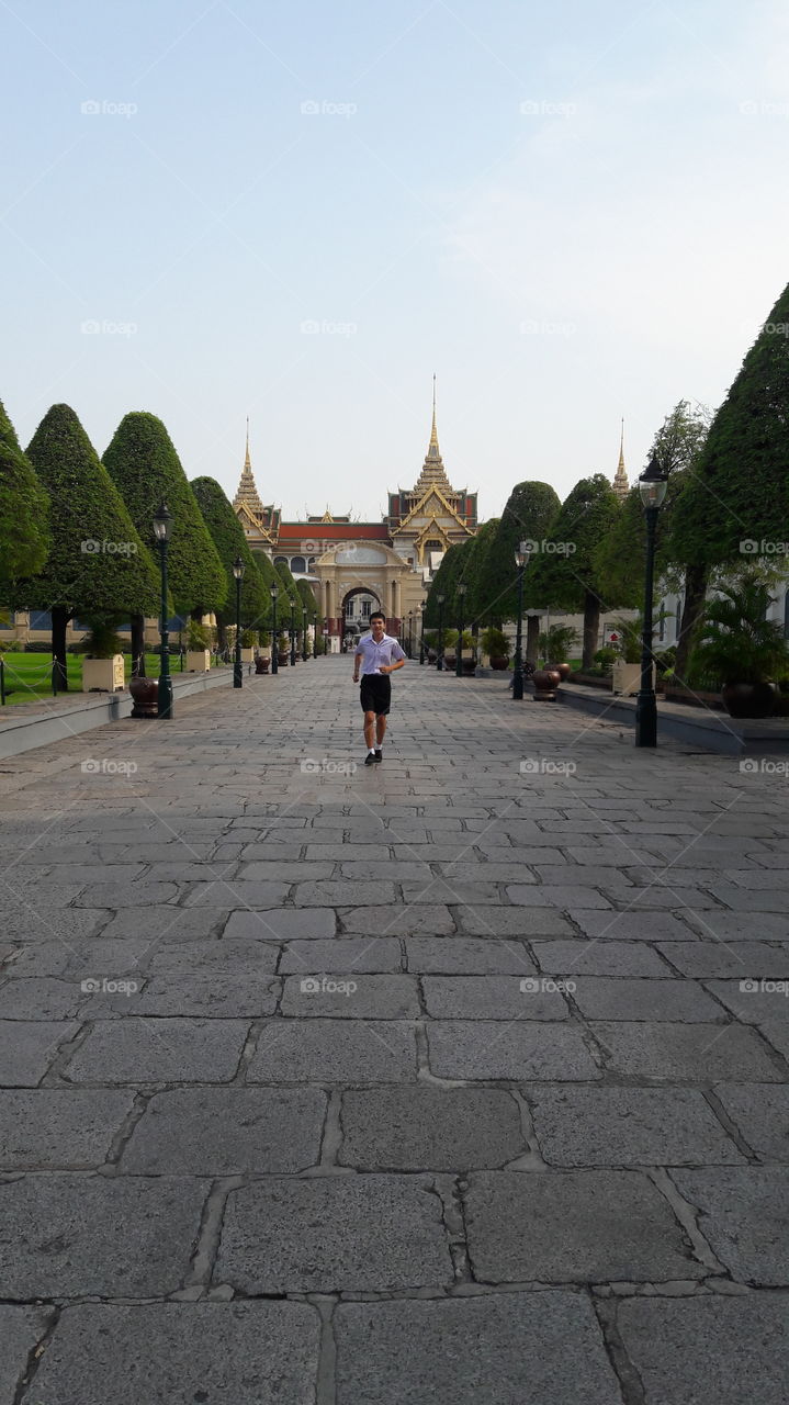 My son and our trip at The Emerald Buddha temple in Bangkok, Thailand.