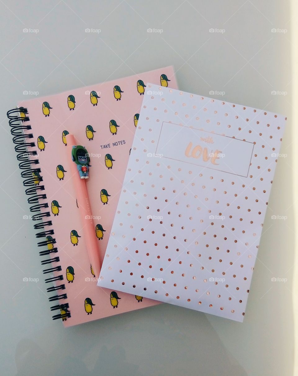 a cute set of a note book, letter and pen (kakao friends) with sades of pink