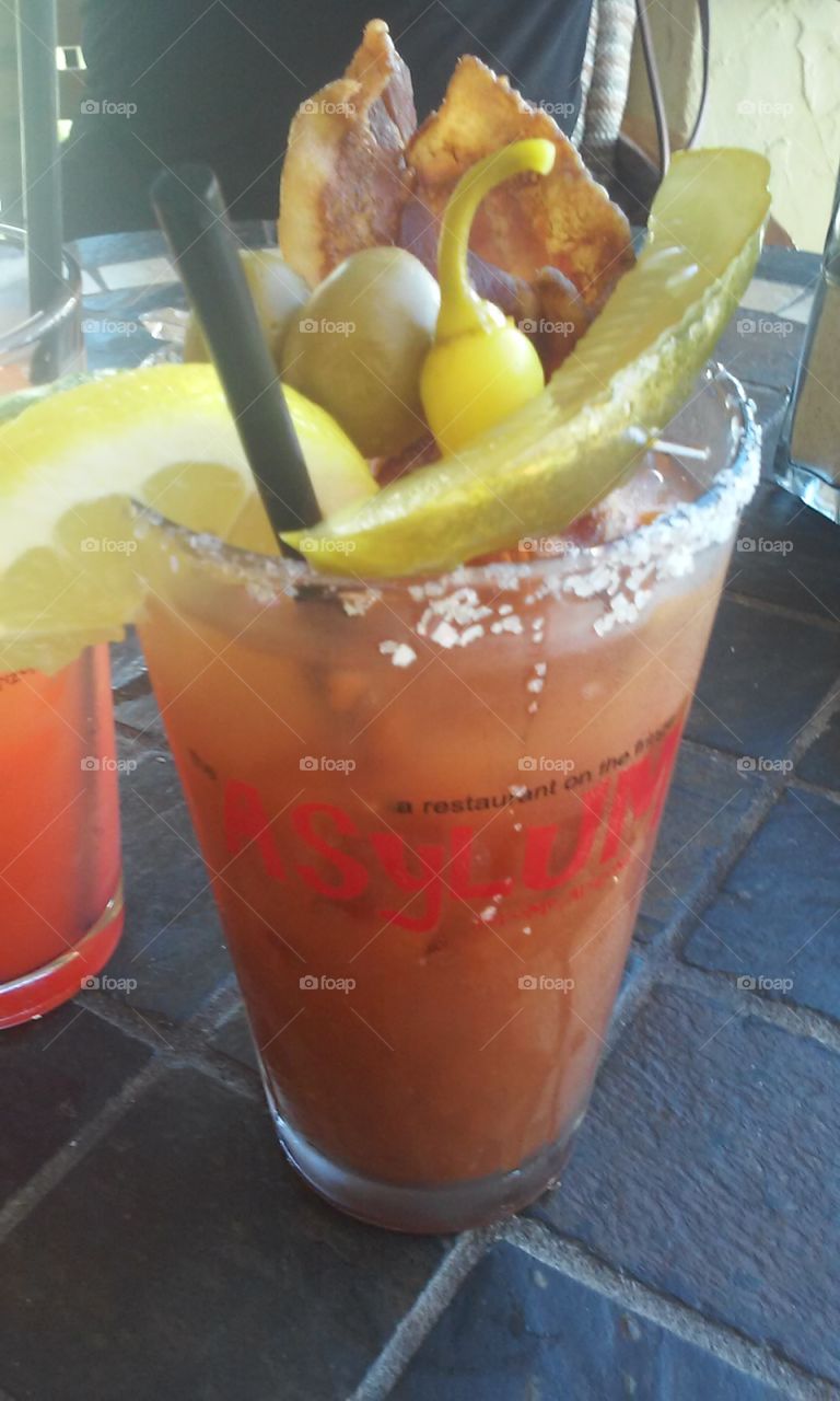 Quite possibly the worlds BEST Bloody Mary. Made with bacon infused vodka at the Asylum in Jerome Arizona