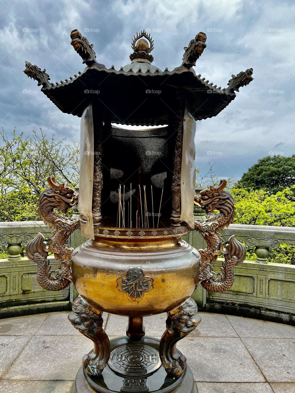 Incense burner outdoor with beautiful sky