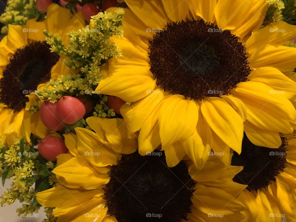 Bright yellow sunflower bouquet for bride-to-be