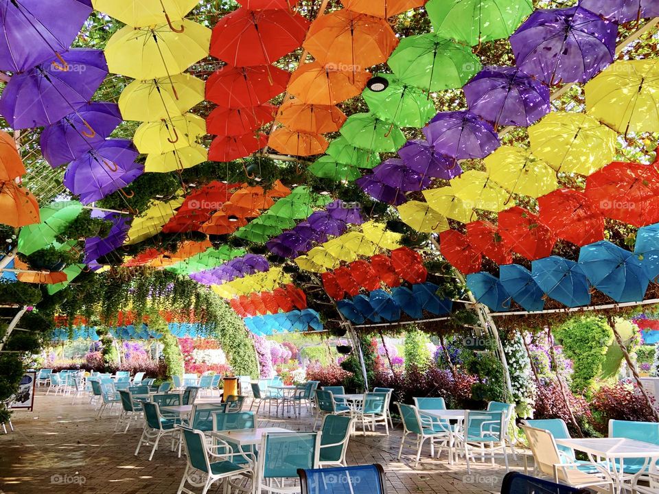 Colour clash -coloured umbrellas roof 