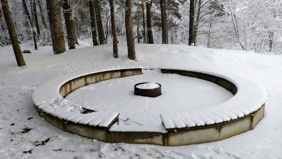 Place for a picnic in nature❄️ Fire circle in the center🔥 Winter season ❄️