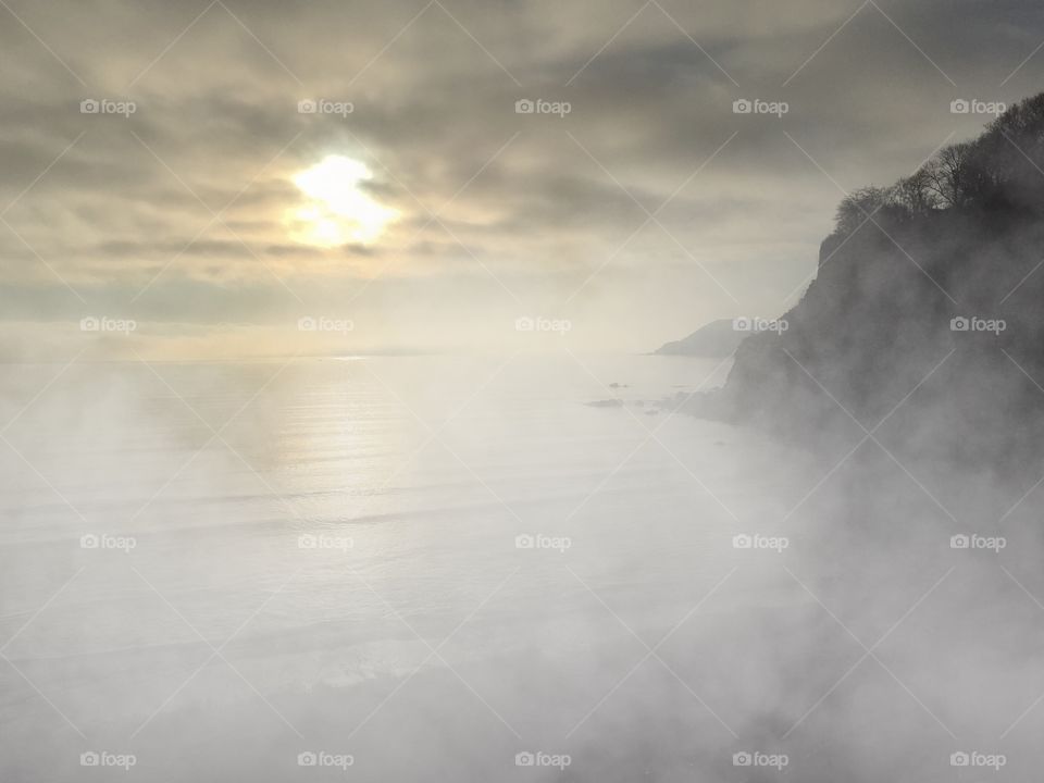 Scenic view of sea in fog