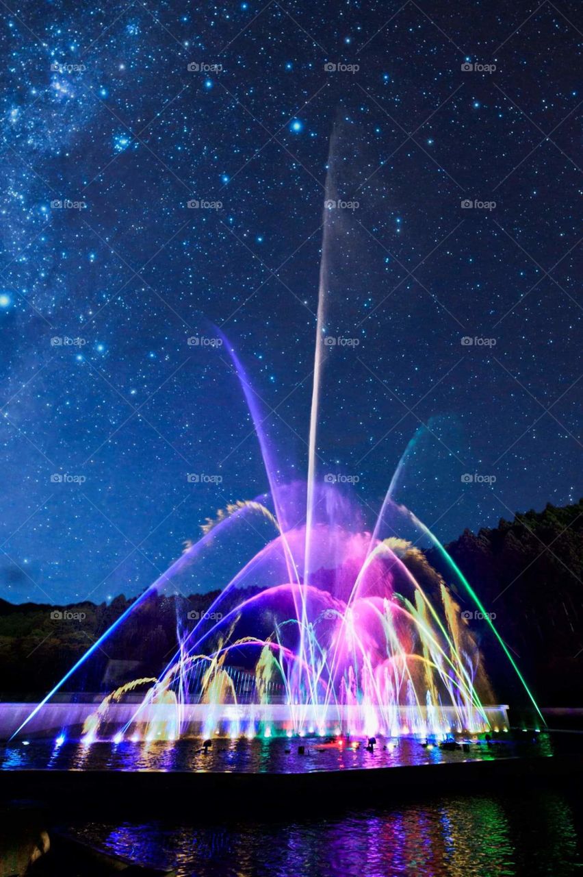 fountain with colorful lights