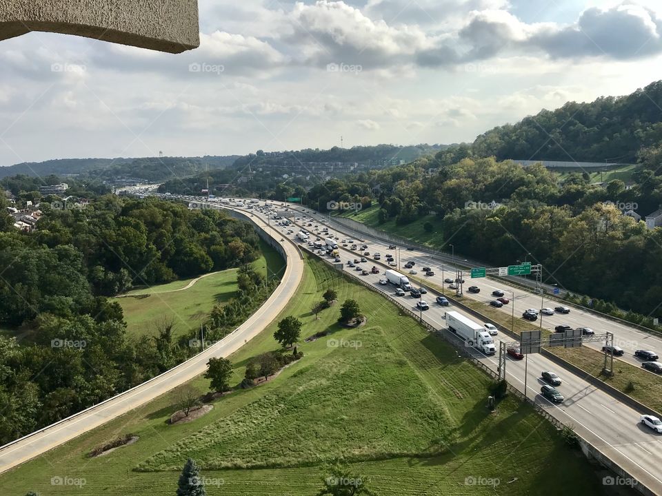 Cincinnati Ohio highways aerial view with traffic 