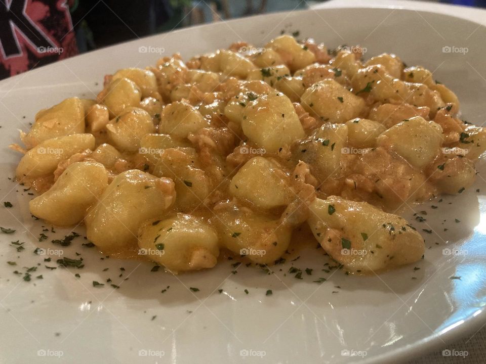 Gnocchi di patate with salmon