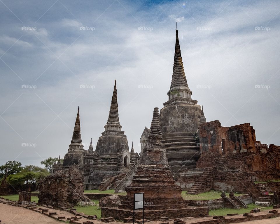 Thailand-June 25 2019:The three King’s pagoda at Wat Phra Si Sanphet in Ayuthaya , it was the grandest and famous pagoda.