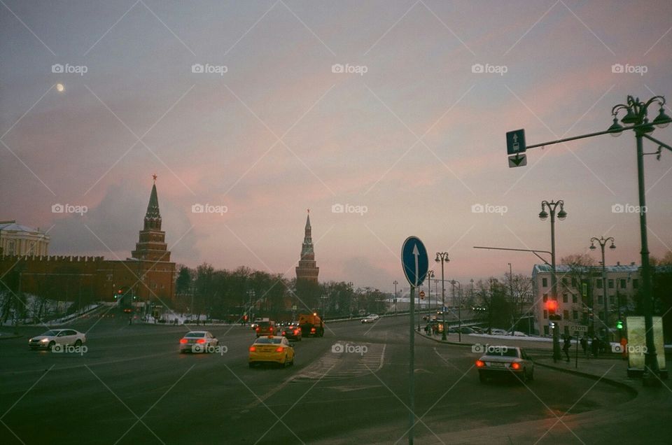 Moscow Kremlin. Magnificent sunset.